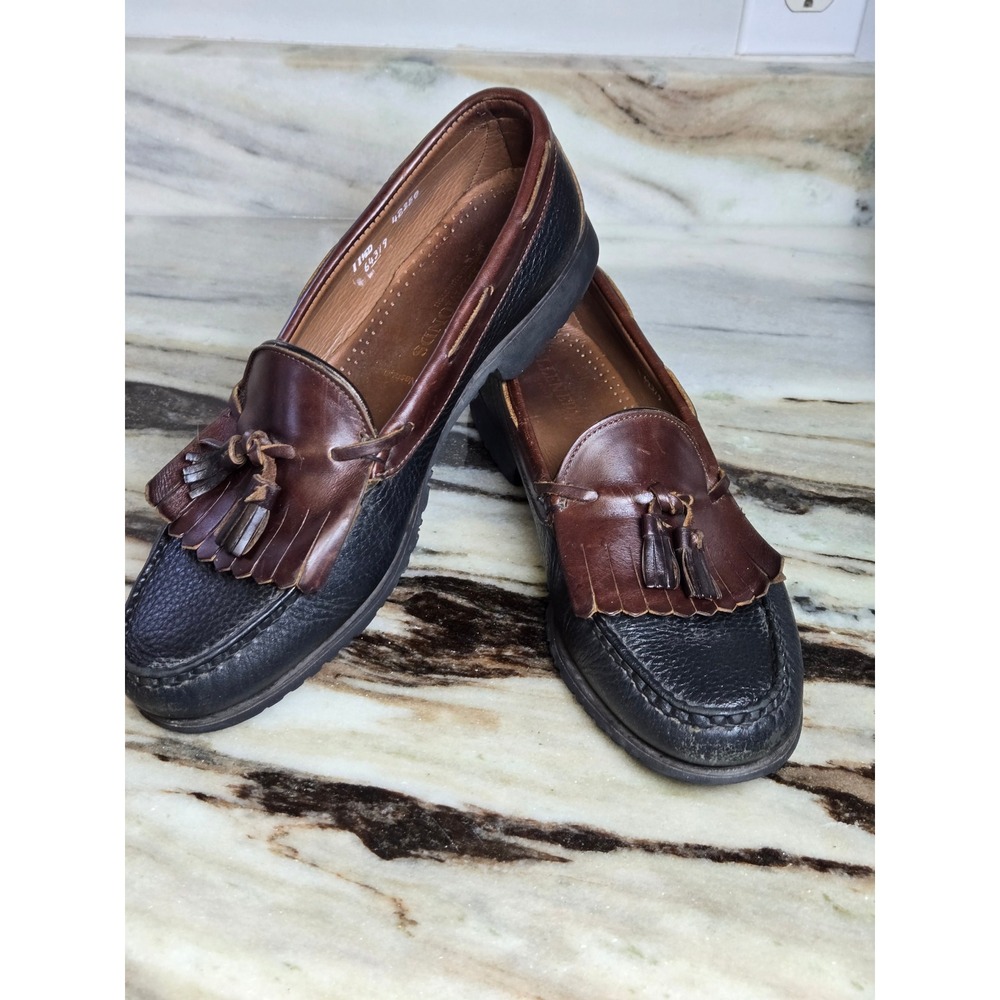 Allen Edmonds Mens 11.5 D Two Tone Brown Black Leather Kiltie Tassel Loafers